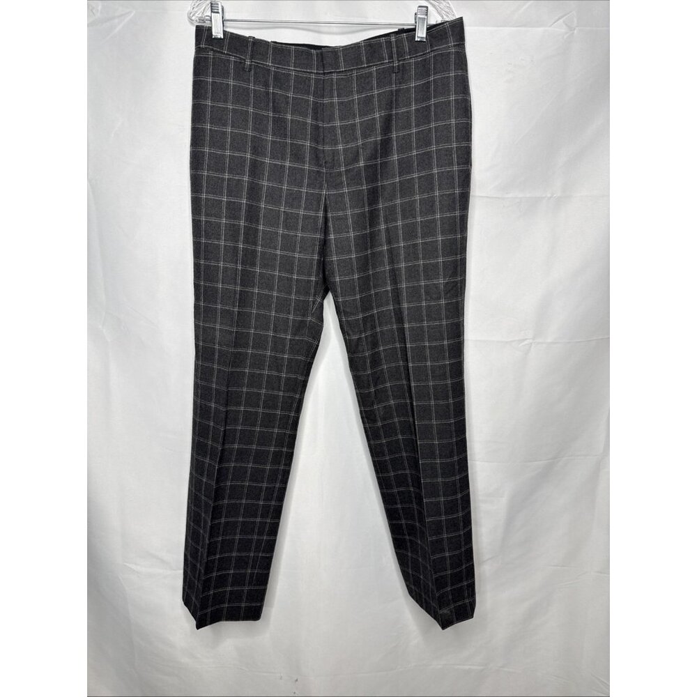 Club Monaco Plaid Wool Cashmere Davis Flat Front Pants 34 x 31 Grey Windowpane